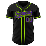 Custom Black Purple-Neon Green Authentic Baseball Jersey