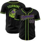 Custom Black Purple-Neon Green Authentic Baseball Jersey