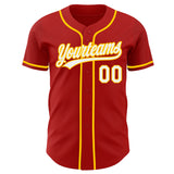 Custom Red White-Yellow Authentic Baseball Jersey