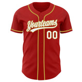 Custom Red White-Old Gold Authentic Baseball Jersey