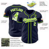 Custom Navy Neon Green-White Authentic Baseball Jersey