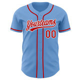 Custom Light Blue Red-White Authentic Baseball Jersey