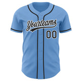 Custom Light Blue Black-White Authentic Baseball Jersey