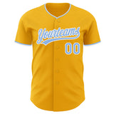 Custom Gold Light Blue-White Authentic Baseball Jersey