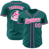 Custom Teal Pink-White Authentic Baseball Jersey