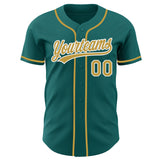 Custom Teal Old Gold-White Authentic Baseball Jersey