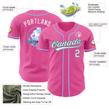 Custom Pink White Black-Light Blue Authentic Baseball Jersey