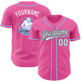 Custom Pink White Black-Light Blue Authentic Baseball Jersey