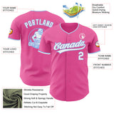 Custom Pink White-Light Blue Authentic Baseball Jersey