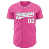 Custom Pink White-Gray Authentic Baseball Jersey
