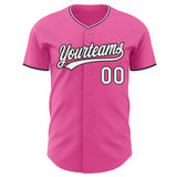 Custom Pink White-Black Authentic Baseball Jersey
