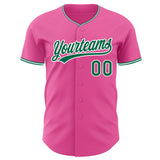 Custom Pink Kelly Green-White Authentic Baseball Jersey