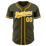 Custom Olive Gold-White Authentic Baseball Jersey