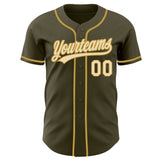 Custom Olive Cream-Old Gold Authentic Baseball Jersey