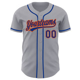Custom Gray Royal-Orange Authentic Baseball Jersey