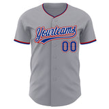 Custom Gray Royal White-Red Authentic Baseball Jersey
