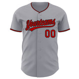 Custom Gray Red-Black Authentic Baseball Jersey