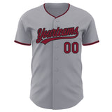 Custom Gray Crimson-Black Authentic Baseball Jersey