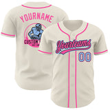 Custom Cream Light Blue Black-Pink Authentic Baseball Jersey
