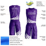 Custom Purple White Wind Shapes Round Neck Sublimation Basketball Suit Jersey