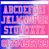 Custom Pink Royal-White Gradient Two Tone Diamond Shape Round Neck Sublimation Basketball Suit Jersey
