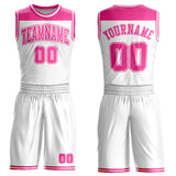 Custom White Pink Color Block Round Neck Sublimation Basketball Suit Jersey
