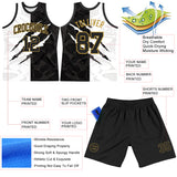 Custom Graffiti Pattern Black Old Gold-White Scratch Round Neck Sublimation Basketball Suit Jersey