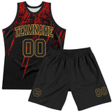 Custom Black Red-Old Gold Splash Round Neck Sublimation Basketball Suit Jersey