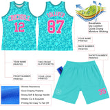 Custom Aqua Pink-White Leopard Print Round Neck Sublimation Basketball Suit Jersey