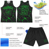Custom Black Neon Green Abstract Network Round Neck Sublimation Basketball Suit Jersey