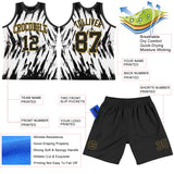 Custom White Black-Old Gold Abstract Sharp Shape Fragment Art Round Neck Sublimation Basketball Suit Jersey