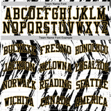 Custom White Black-Old Gold Abstract Sharp Shape Fragment Art Round Neck Sublimation Basketball Suit Jersey