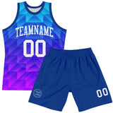 Custom Royal White-Hot Pink Gradient Geometric Shape Round Neck Sublimation Basketball Suit Jersey