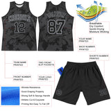 Custom Black Gray Curve Lines Round Neck Sublimation Basketball Suit Jersey