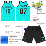 Custom Aqua Black Fragment Art Round Neck Sublimation Basketball Suit Jersey