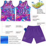 Custom Graffiti Pattern Purple-White Splash Round Neck Sublimation Basketball Suit Jersey
