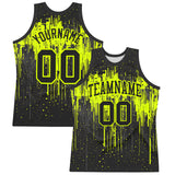 Custom Black Neon Green Dripping Splatter Art Round Neck Sublimation Basketball Suit Jersey