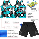 Custom Aqua Black-White Geometric Shape Round Neck Sublimation Basketball Suit Jersey