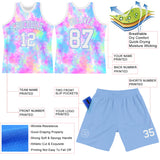 Custom Tie Dye White-Light Blue Round Neck Sublimation Basketball Suit Jersey