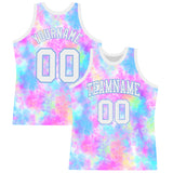 Custom Tie Dye White-Light Blue Round Neck Sublimation Basketball Suit Jersey