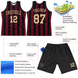 Custom Black Vegas Gold-Red Abstract Shape Round Neck Sublimation Basketball Suit Jersey