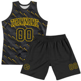 Custom Black Yellow Slant Lines Round Neck Sublimation Basketball Suit Jersey