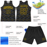 Custom Black Yellow Slant Lines Round Neck Sublimation Basketball Suit Jersey