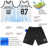 Custom White Black-Light Blue Splash Round Neck Sublimation Basketball Suit Jersey