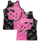 Custom Graffiti Pattern Pink Black-White Scratch Round Neck Sublimation Basketball Suit Jersey