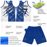 Custom Graffiti Pattern Royal White-Old Gold Scratch Round Neck Sublimation Basketball Suit Jersey