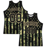 Custom Camo Black-Vegas Gold American Flag Round Neck Sublimation Salute To Service Basketball Suit Jersey