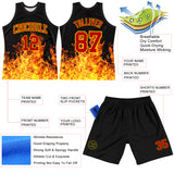 Custom Black Red-Yellow Flame Round Neck Sublimation Basketball Suit Jersey