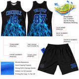 Custom Black Royal-Light Blue Flame Round Neck Sublimation Basketball Suit Jersey