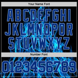 Custom Black Royal-Light Blue Flame Round Neck Sublimation Basketball Suit Jersey